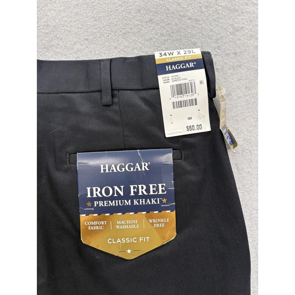 Haggar Iron Free Premium Khaki Pants Mens 34x29 Black Classic Fit Stretch NWT